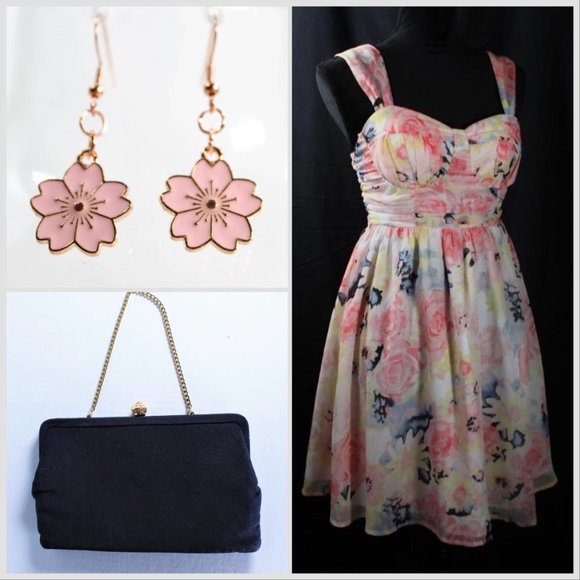 SOLD 1990s Floral Pinup Style Dress Juniors Size Medium - Picture 8 of 8